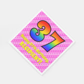 37誕生日:ピンクストライプのハート、レインボー# 37 スタンダードランチョンナプキン (角)