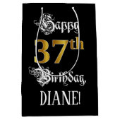 37誕生日~ファンシースクリプト;フェイク金ゴールド検索;名前 ミディアムペーパーバッグ (正面)