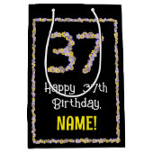 37誕生日:フローラ花数名前をカスタムする ミディアムペーパーバッグ (正面)