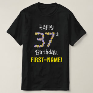 37誕生日:フローラ花数"37" +名前 Tシャツ