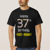 37誕生日:フローラ花数"37" +名前 Tシャツ (正面)