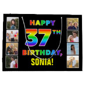 37誕生日:レインボー文字カスタム、写真&名前 ラージペーパーバッグ (裏面)