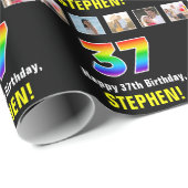 37誕生日:レインボー「37」、写真カスタムと名前 ラッピングペーパー (ロールコーナー)