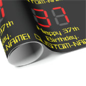 37誕生日:レッドデジタルクロックスタイル"37" +名前 ラッピングペーパー (ロールコーナー)