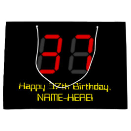 37誕生日：レッドデジタルクロックスタイル"37" +名前 ラージペーパーバッグ