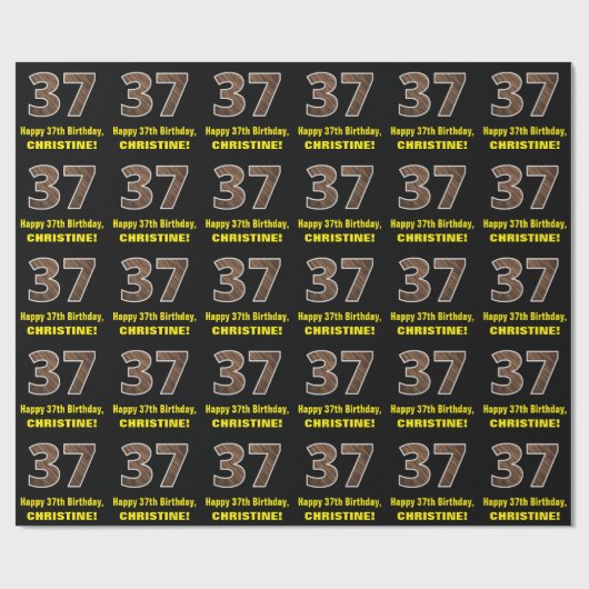 37誕生日：名前フェイク&木目パターン「37」 ラッピングペーパー (フラット)