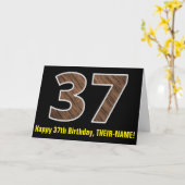37誕生日:名前+フェイク木目パターン「37」 カード (黄色い花)