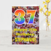 37誕生日、素朴紅葉、レインボー「37」 カード (黄色い花)