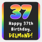 37誕生日: Rainbow Spectrum # 37、名前をカスタムする スクエアシール (正面)