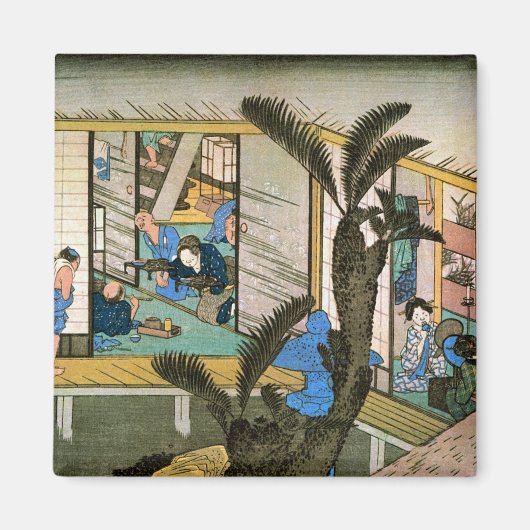 37赤坂宿、広重赤坂宿、広重、浮世絵 マグネット (正面)