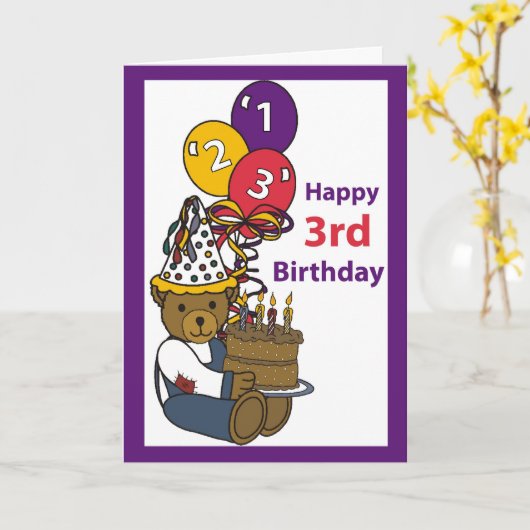 3752 Happy 3rd Birthday Bear カード (黄色い花)