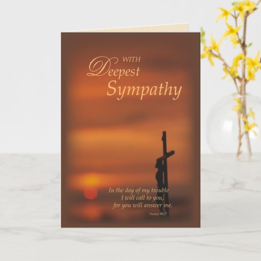 3774悔やみや弔慰の宗教十字および日没 カード (黄色い花)