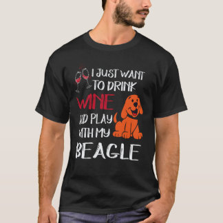 37 ワインを飲んで私のビーグルと遊ぶ Tシャツ