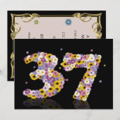 37thバースデーパーティー、花の文字 招待状 (正面/裏面)