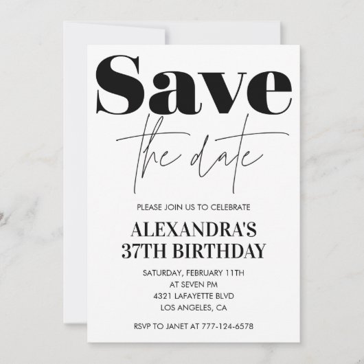 37th誕生日の招待白黒の保存 招待状 (正面)
