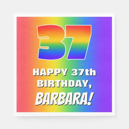 37th Birthday: Colorful, Fun Rainbow Pattern # 37 スタンダードランチョンナプキン (正面)