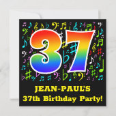 37th Birthday Party:おもしろいミュージックシンボルRainbow 37 招待状 (正面)