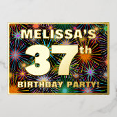 37th Birthday Party —おもしろい、カラフルFireworks Look 箔招待状 (正面)