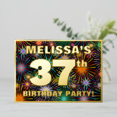 37th Birthday Party —おもしろい、カラフルFireworks Look 箔招待状 (立ち正面)