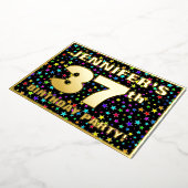 37th Birthday Party —おもしろい、スターカラフルズ・パターン 箔招待状 (回転した状態)