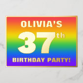 37th Birthday Party:おもしろい、レインボーカラフルパターン 箔招待状 (正面)
