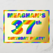 37th Birthday Party —おもしろい、レインボースペクトル「37」 箔招待状 (正面)