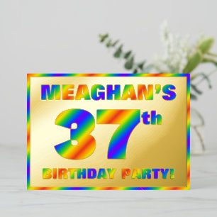 37th Birthday Party —おもしろい、レインボースペクトル「37」 箔招待状