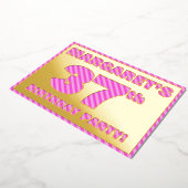 37th Birthday Party — はっきりした、おもしろい、ピンクストライプ色37 箔招待状 (回転した状態)