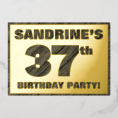 37th Birthday Party — はっきりしたWood Grainフェイク文字 箔招待状 (正面)