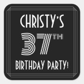 37th Birthday Party:アールデコスタイルと名前をカスタムする スクエアシール (正面)