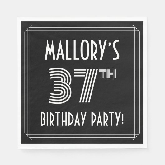 37th Birthday Party:アールデコスタイル+名前をカスタムする スタンダードランチョンナプキン (正面)
