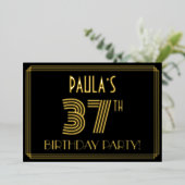 37th Birthday Party —アールデコスタイル「37」 +名前 箔招待状 (立ち正面)