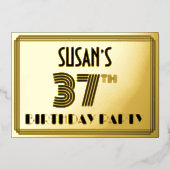 37th Birthday Party —アールデコスタイル「37」 & Name 箔招待状 (正面)