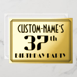 37th Birthday Party:アールデコ「37」と名前 箔招待状