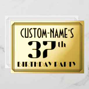 37th Birthday Party:アールデコ「37」と名前 箔招待状
