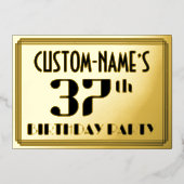 37th Birthday Party:アールデコ「37」と名前 箔招待状 (正面)