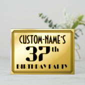 37th Birthday Party:アールデコ「37」と名前 箔招待状 (立ち正面)