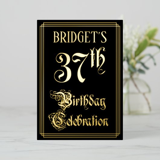 37th Birthday Party – スクリプファンシートと名前をカスタムする 箔招待状 (立ち正面)