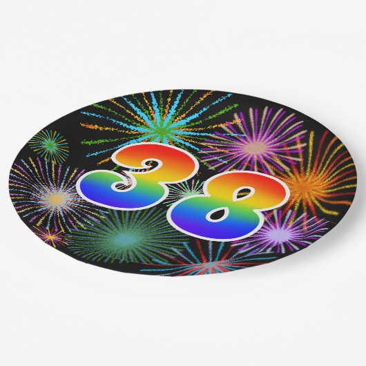 38イベント-おもしろい、カラフル、はっきりした、虹38 ペーパープレート (アングル)