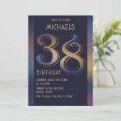 38日モダン濃い紫と金ゴールド 招待状 (スタンド正面)