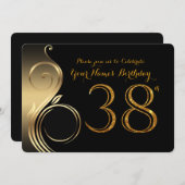 38日，誕生日招待状，数値グリッター金ゴールド，写真 招待状 (正面/裏面)