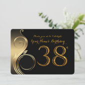 38日，誕生日招待状，数値グリッター金ゴールド，写真 招待状 (スタンド正面)