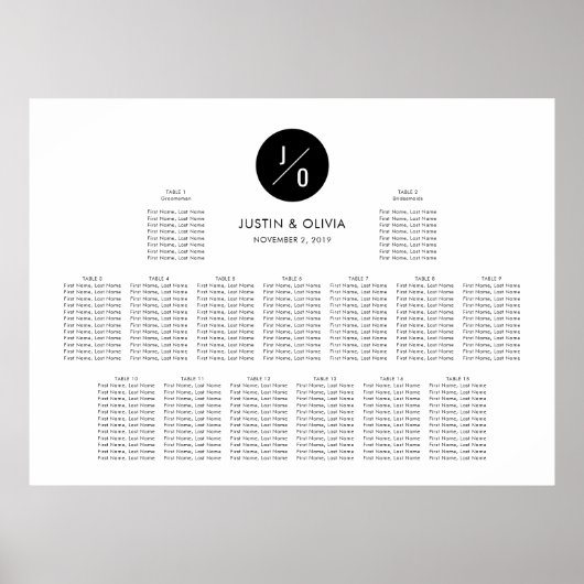 38最高の"x28"シーティングチャート – Olivia & Justin ポスター (正面)