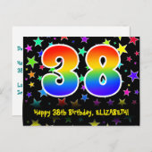 38歳の誕生日おめでとう!楽しいスターパターン、虹38、名前入り ポストカード (正面/裏面)