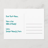 38歳の誕生日おめでとう:楽しいハート柄、虹色の38 ポストカード (裏面)