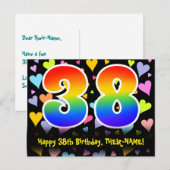 38歳の誕生日おめでとう:楽しいハート柄、虹色38 ポストカード (正面/裏面)