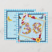 38歳の誕生日パーティー招待状 花と蝶 招待状 (正面/裏面)