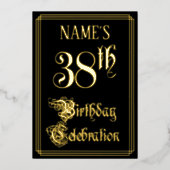 38歳の誕生日パーティー - ファンシーな筆記体とカスタムネーム 箔招待状 (正面)