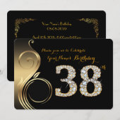 38歳の誕生日招待状、ナンバー ダイヤモンド、写真 招待状 (正面/裏面)