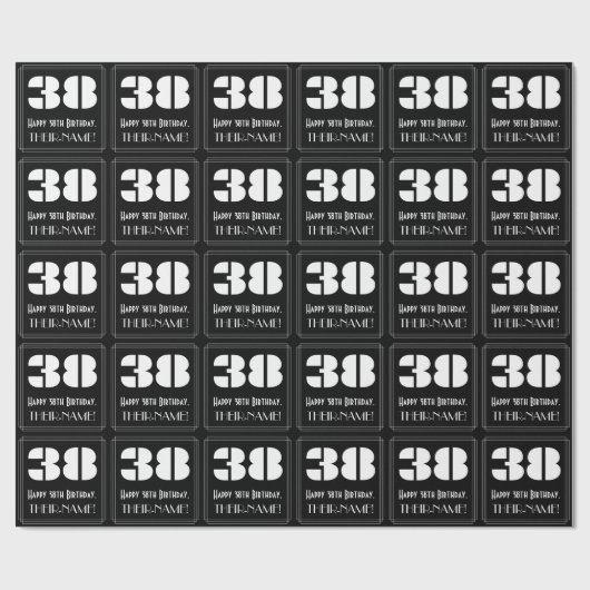 38歳の誕生日: アートデコ風デザイン「38」＆名前付き ラッピングペーパー (フラット)